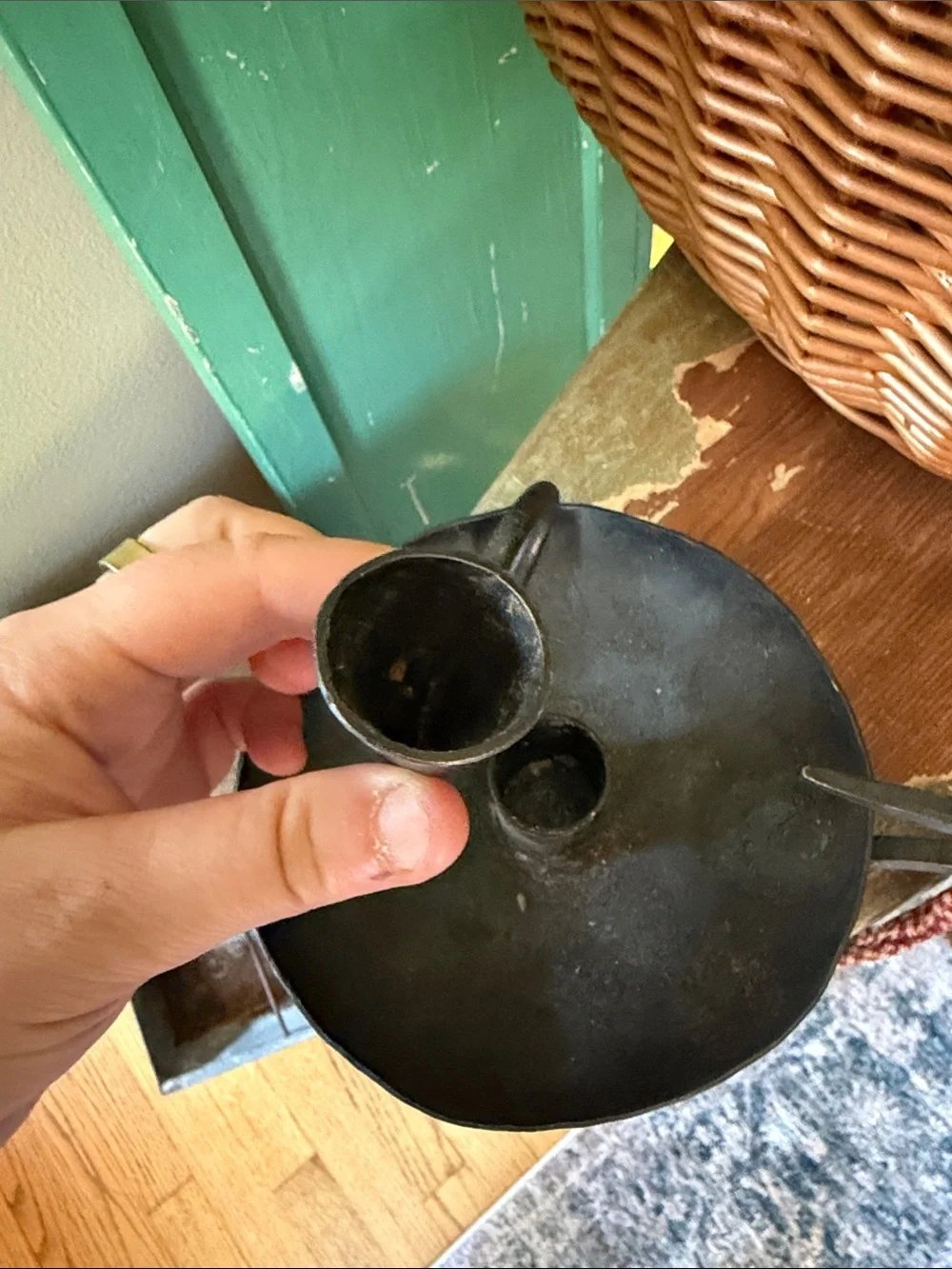 Vtg Primitive Forged Iron Heavy Duty Candle Holder and Snuffer